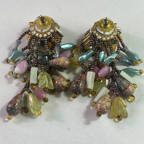 Colleen Toland Chandelier Dangle Earrings Pierced Long Beaded Rare Mermaid Core - Picture 6 of 8